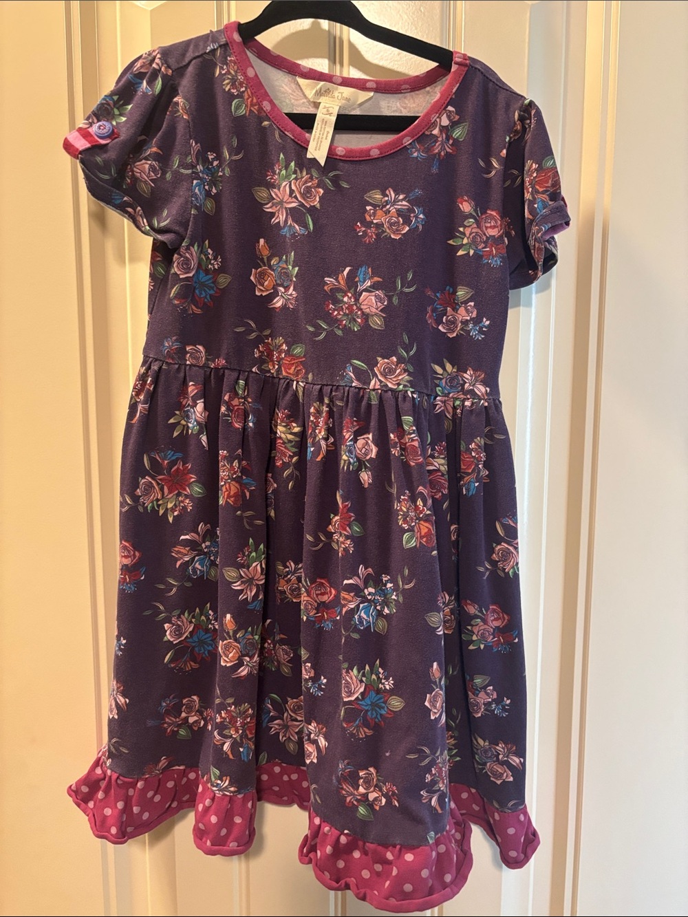 Matilda Jane Purple Floral Short Sleeve Dress with Pink Trim